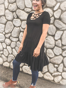 Webbed Ruffle Dress - Black