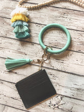 Load image into Gallery viewer, Grab &amp; Go Wristlet Wallet w/tassel - Black/Turquoise
