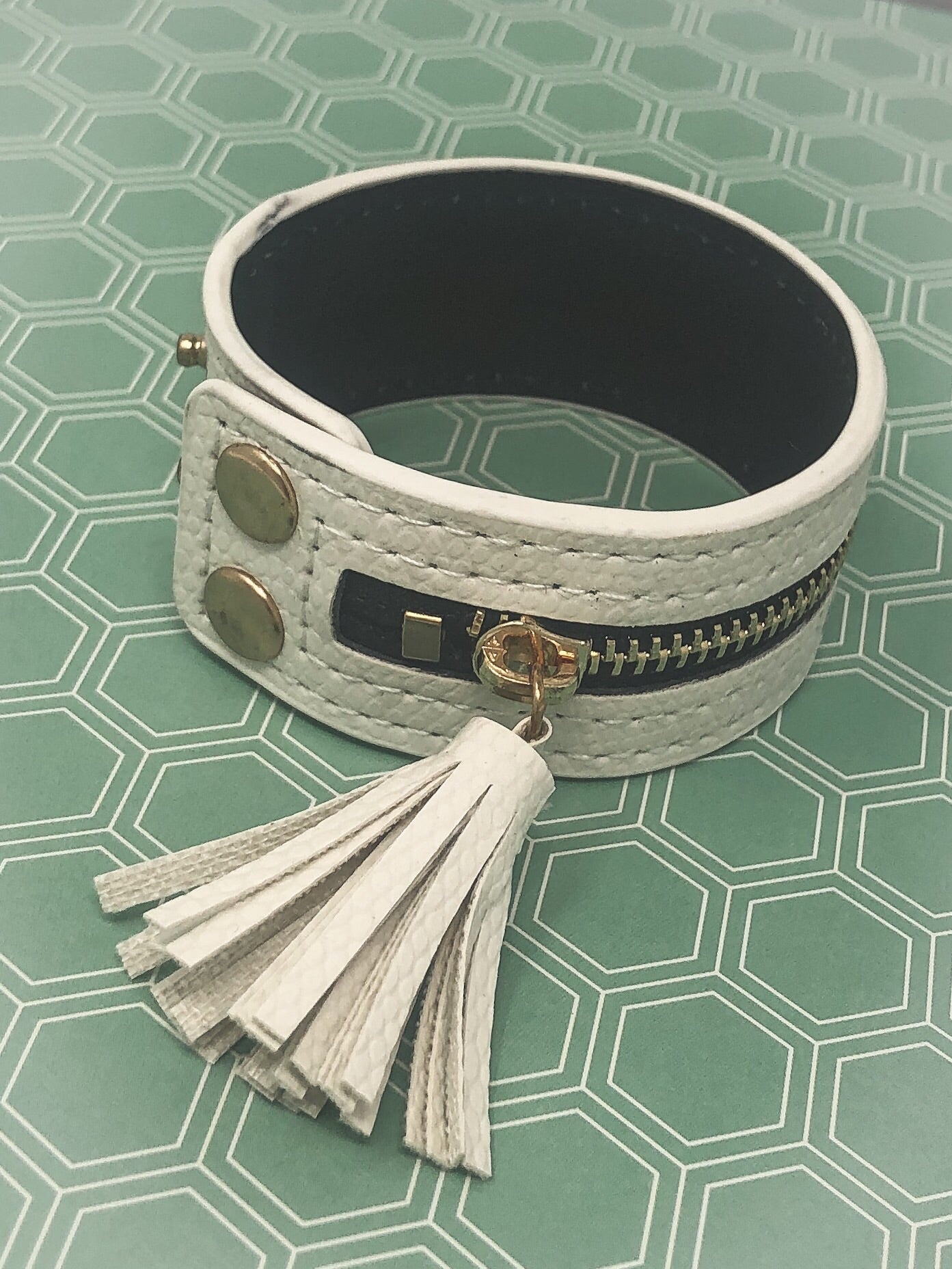 Ivory Leather Button Bracelet