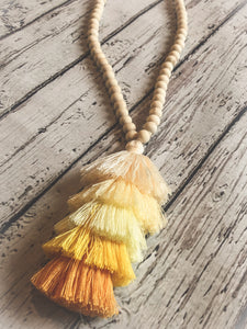Wood Tassel Necklace - yellows