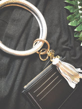 Load image into Gallery viewer, Grab &amp; Go Wristlet Keychain w/tassel - Black/Gold/Silver