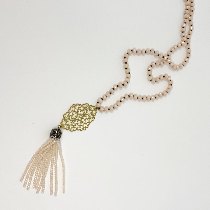 Nude Tassel Glass Necklace