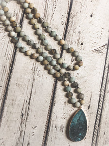 Matte Natural Stone Long Necklace