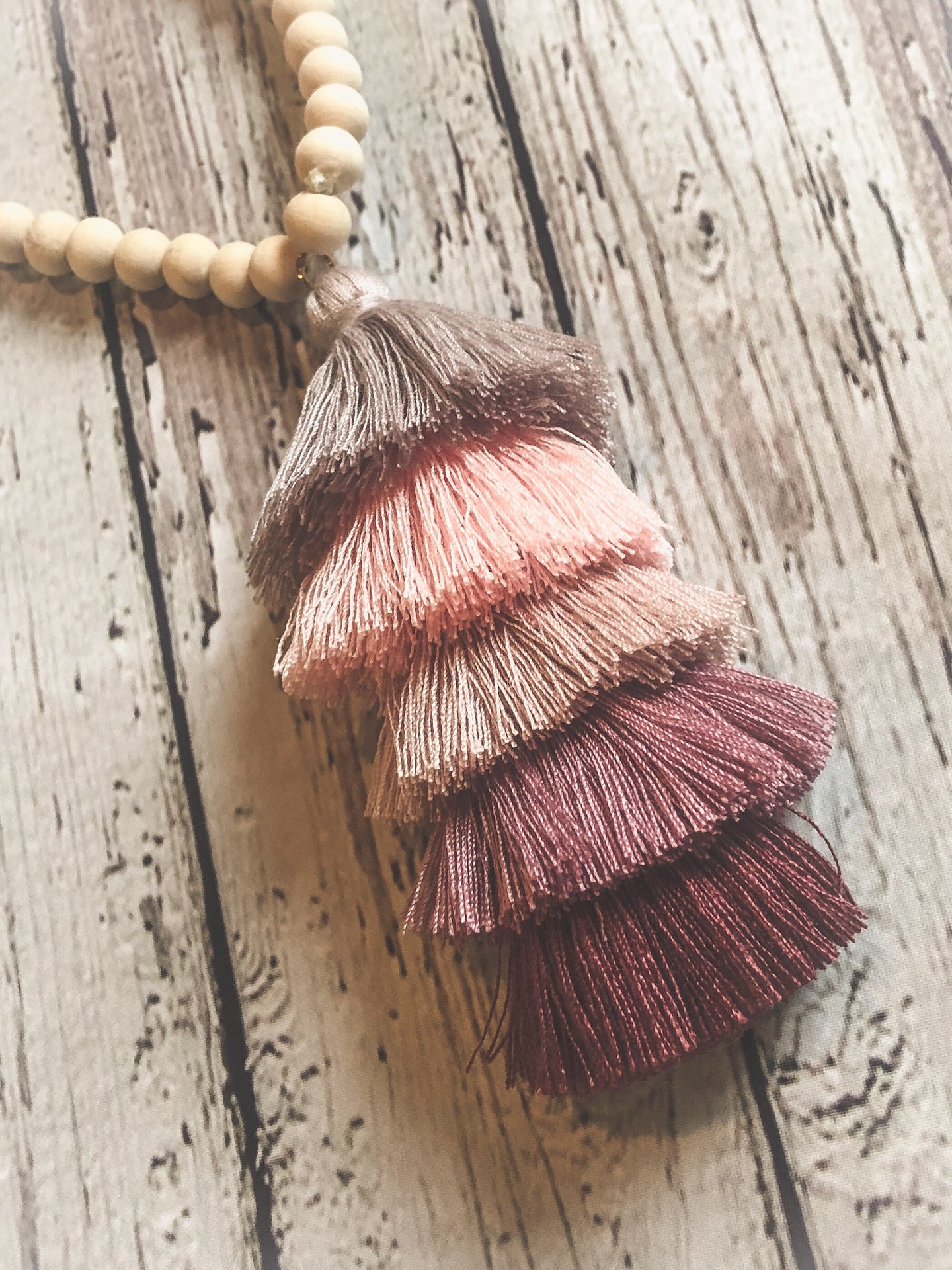 Wood Tassel Necklace - Pinks