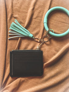Grab & Go Wristlet Wallet w/tassel - Black/Turquoise