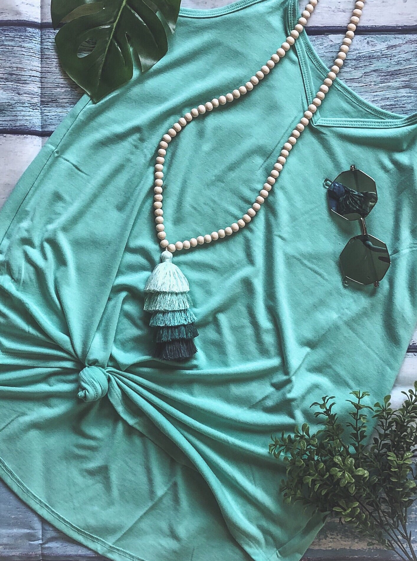 Wood Tassel Necklace - Turquoise