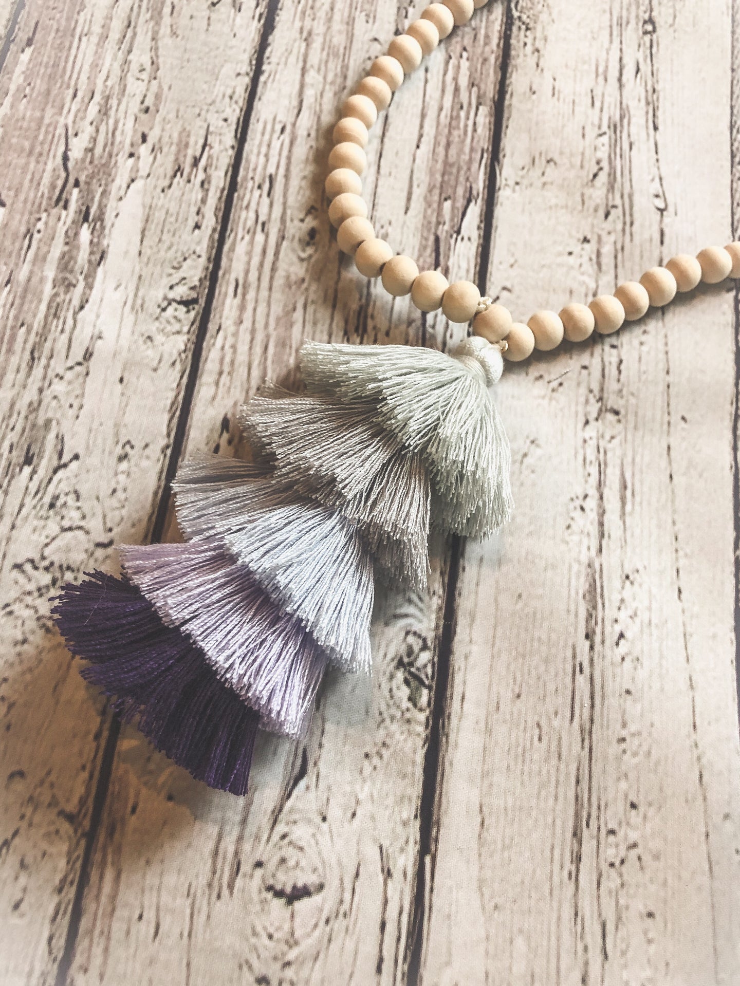 Wood Tassel Necklace - Purples